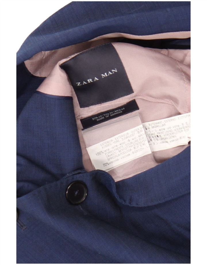 Zara Veste Blazer 2 Boutons Homme EU 46 Petite Laine Bleue