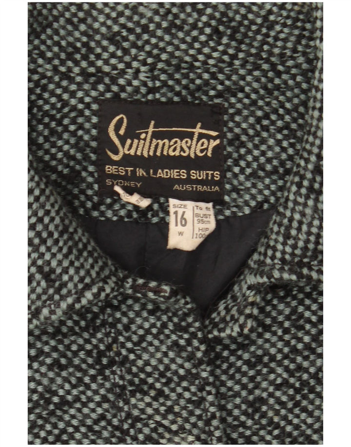 VINTAGE Femme 6 Bouton Blazer Veste UK 16 Grande Laine Grise Mouchetée