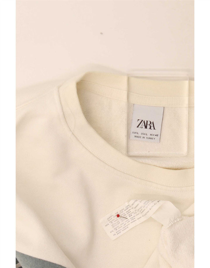 Zara Pull-over pour homme en coton color block blanc cassé
