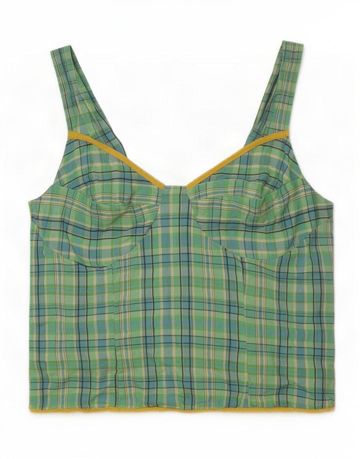 Vintage Femme Cami Top IT 44 Acétate à Carreaux Vert Moyen