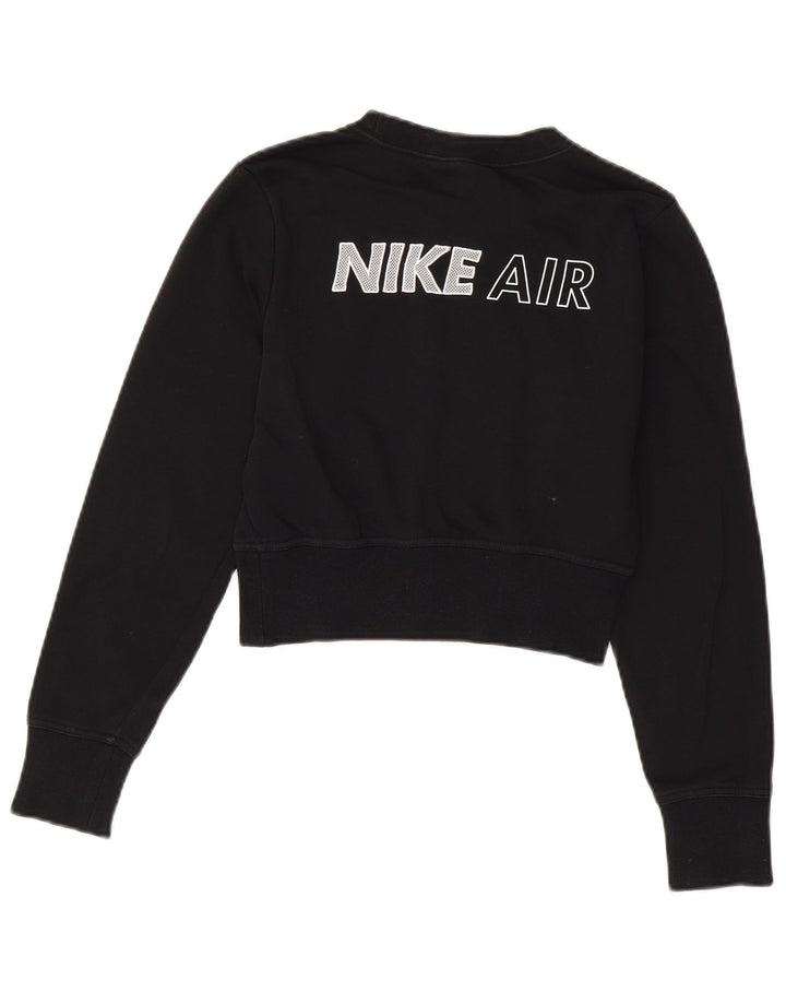 NIKE Femmes Crop Graphic Sweatshirt Jumper UK 6 XS Noir Coton
