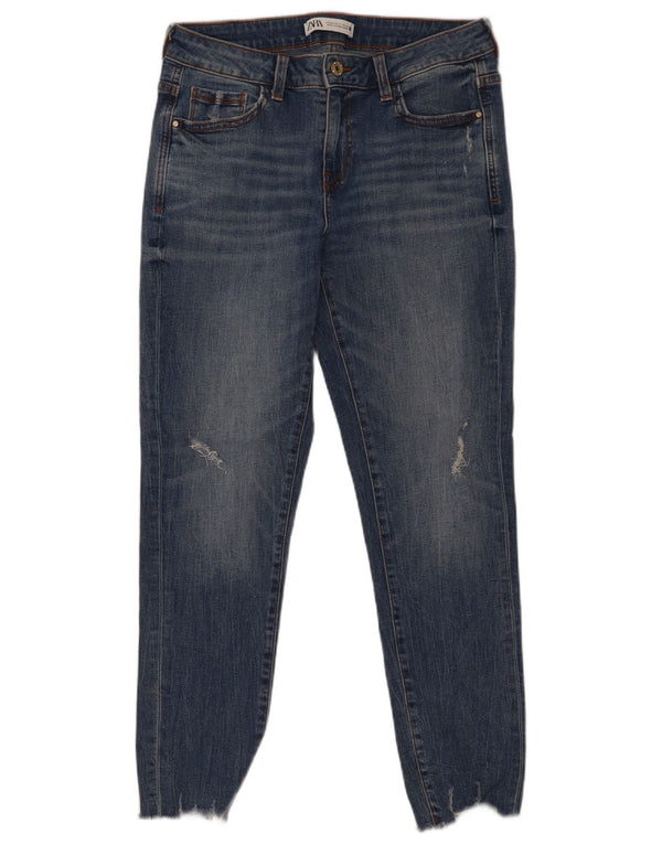Zara Jean skinny vieilli pour femme EU 40 Medium W30 L27 Bleu Coton