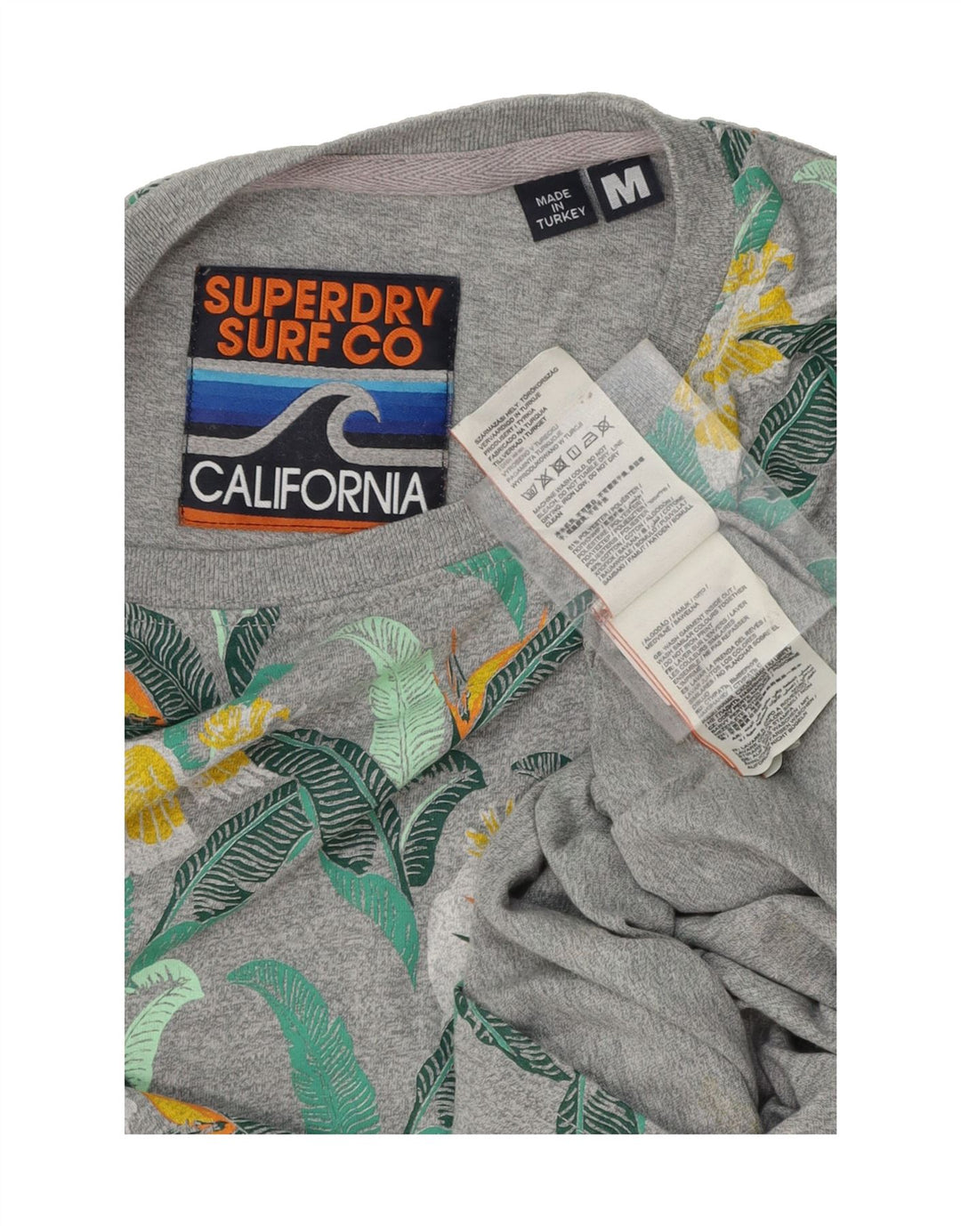 SUPERDRY Mens T-Shirt Top Medium Grey Floral Polyester Vintage Superdry and Second-Hand Superdry from Messina Hembry 