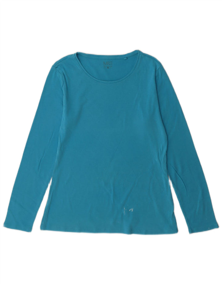 Marks & Spencer Haut à manches longues pour femme UK 14 Large Bleu Coton