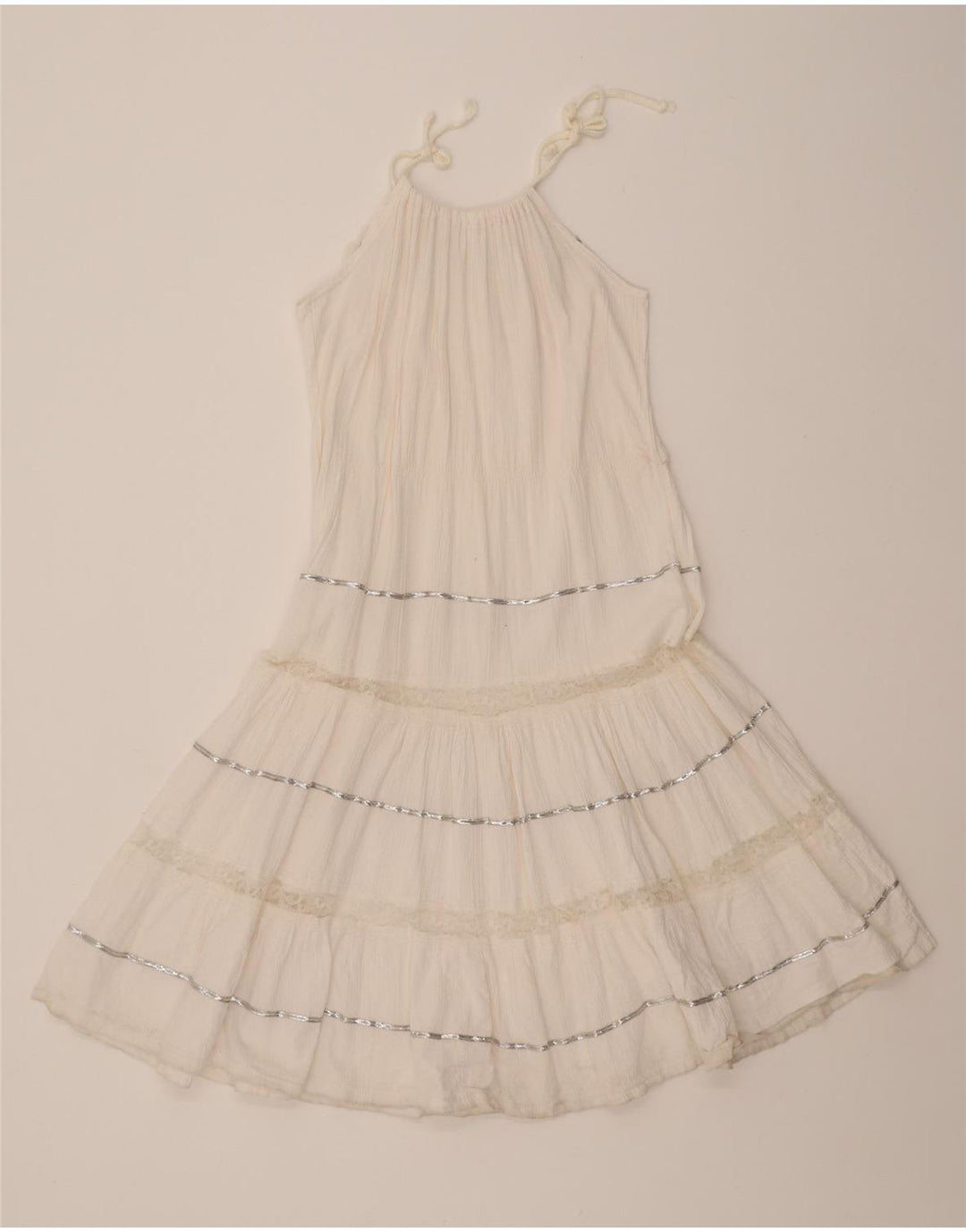 VINTAGE Womens Sundress UK 12 Medium White Striped Vintage Vintage and Second-Hand Vintage from Messina Hembry 