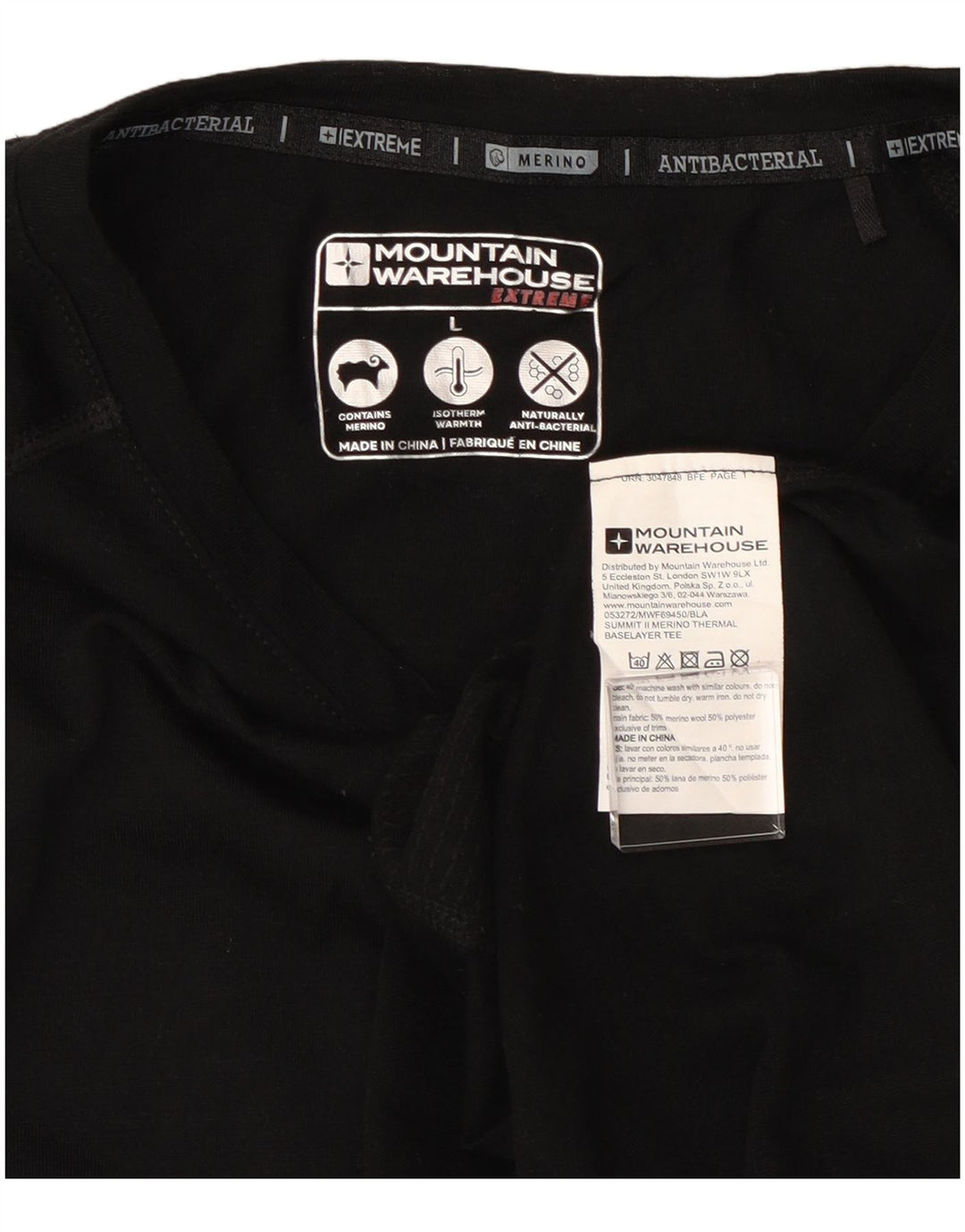Mountain Warehouse T-shirt pour homme en laine noire Taille L