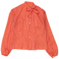 vintage Femme Front Tie Shirt Blouse UK 14 Medium Orange Polka Dot