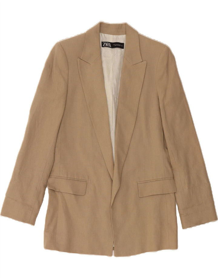 ZARA Womens Longline Open Blazer Jacket UK 6 XS Beige Vintage Zara and Second-Hand Zara from Messina Hembry 