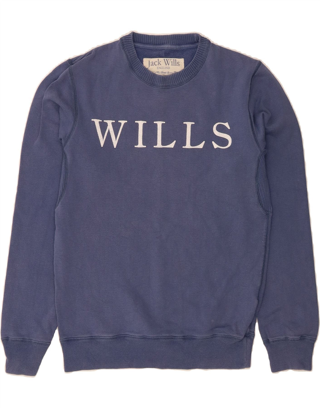 JACK WILLS Mens Graphic Sweatshirt Jumper Small Blue Cotton Vintage Jack Wills and Second-Hand Jack Wills from Messina Hembry 