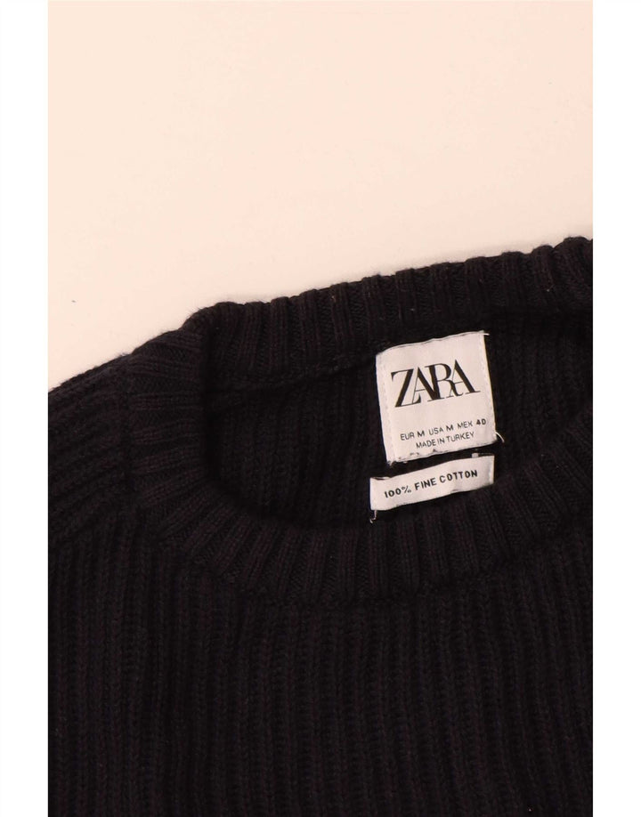 Zara Pull à col rond pour homme en coton bleu marine moyen