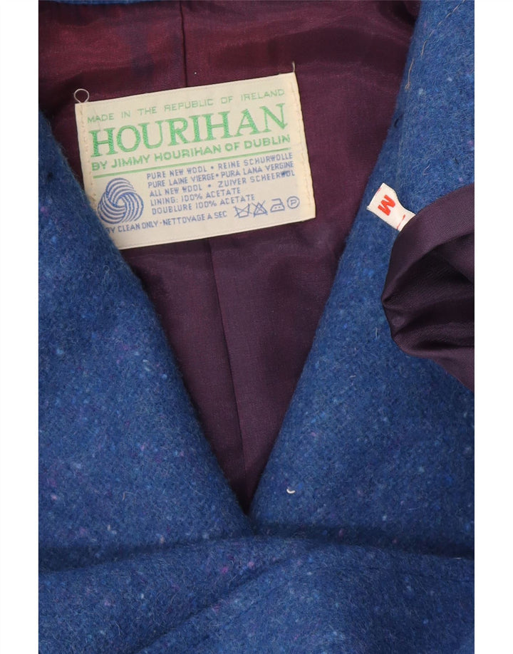 Jimmy Hourihan Manteau Cape Femme UK 14 Laine Vierge Mouchetée Bleu Moyen