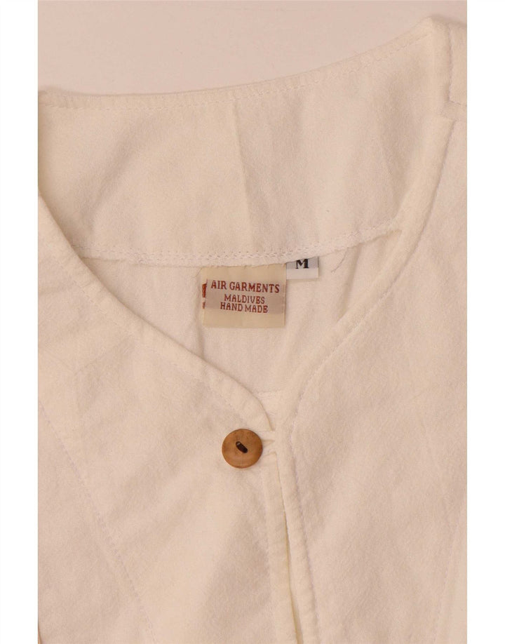 vintage Mens Hand Made Short Sleeve Pull Shirt Moyen Blanc Géométrique