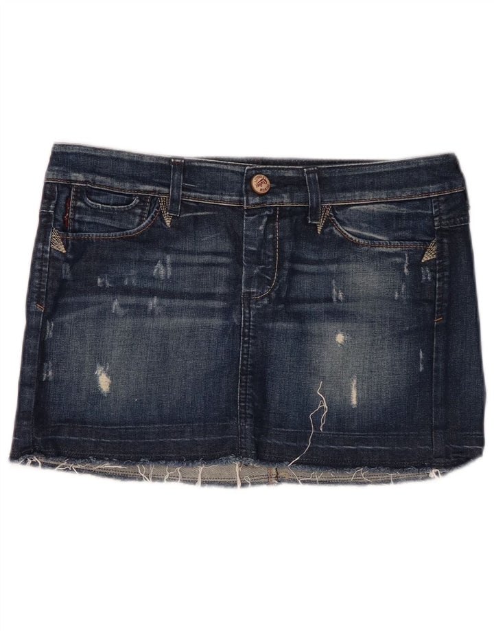 Sisley Femme Mini Jupe En Jean Effet Déchiré W28 Coton Bleu Marine Moyen