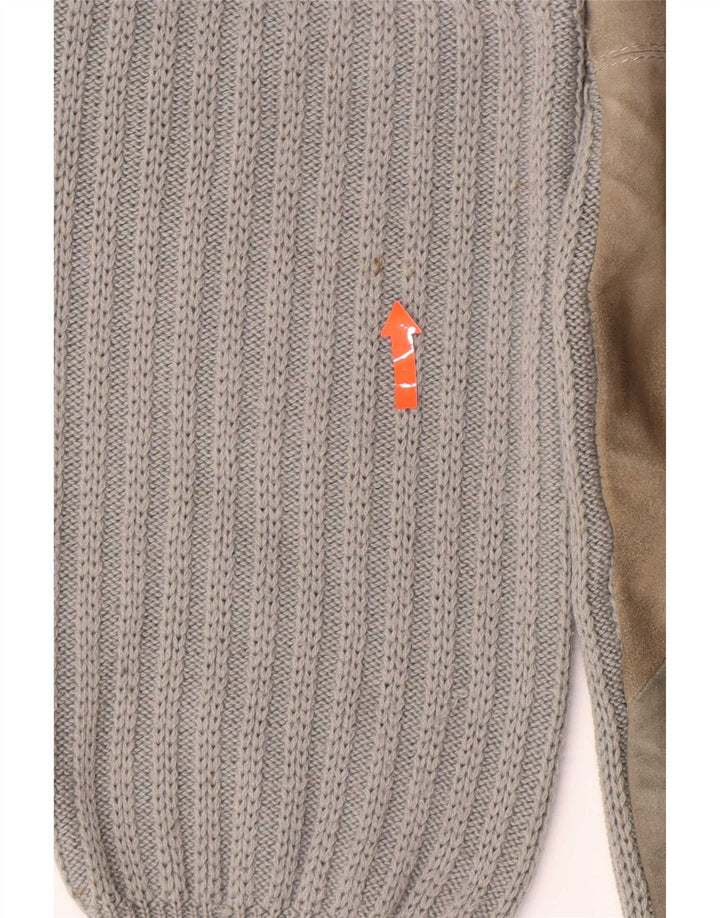 vintage Mens Crew Neck Jumper Pull Grande Laine Colorblock Grise