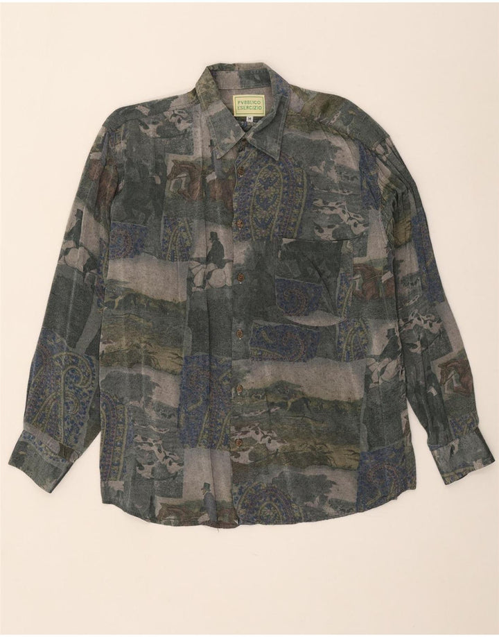 Chemise vintage à motif abstrait pour homme, rayonne multicolore moyenne