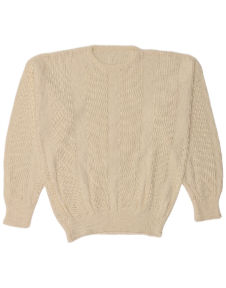 VINTAGE Pull ras du cou pour homme IT 52 Grand acrylique blanc