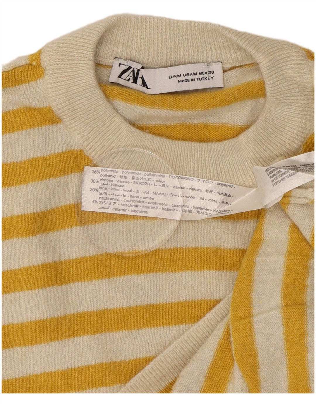 Zara Pull ras du cou pour femme UK 44 en polyamide rayé jaune moyen
