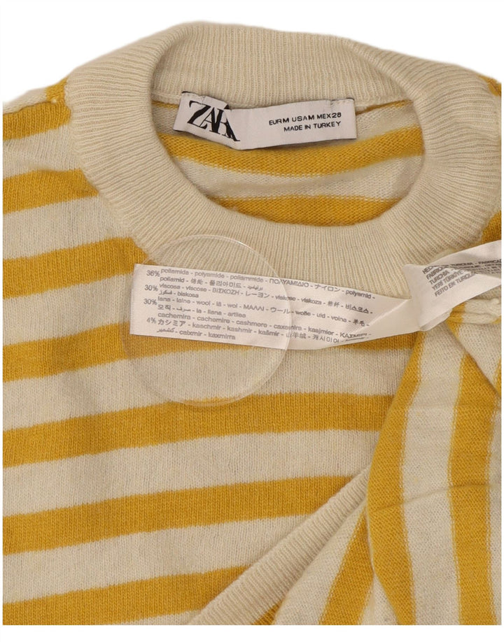 Zara Pull ras du cou pour femme UK 44 en polyamide rayé jaune moyen