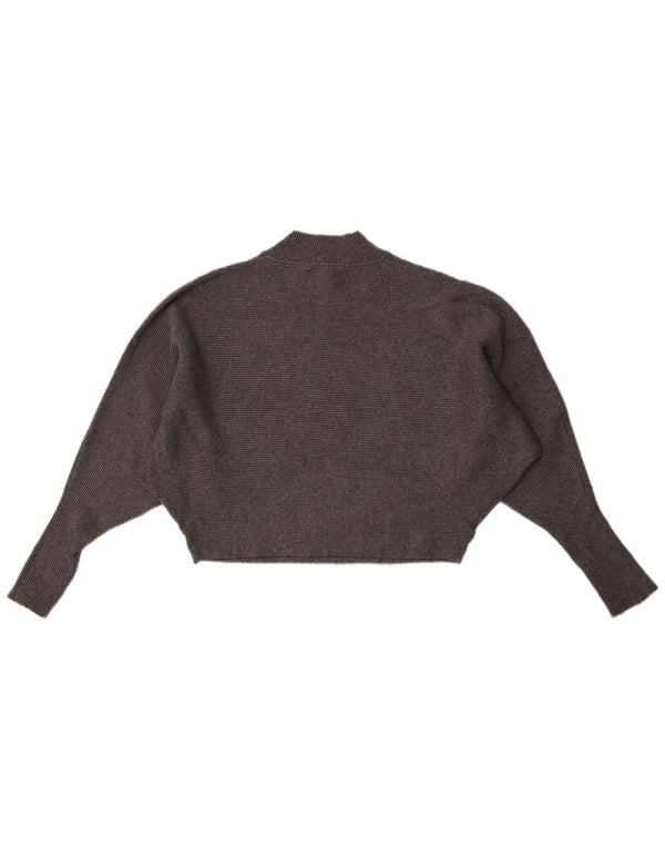Zara Womens Batwing Crop Turtle Neck Jumper Sweater UK 14 Gris Moyen