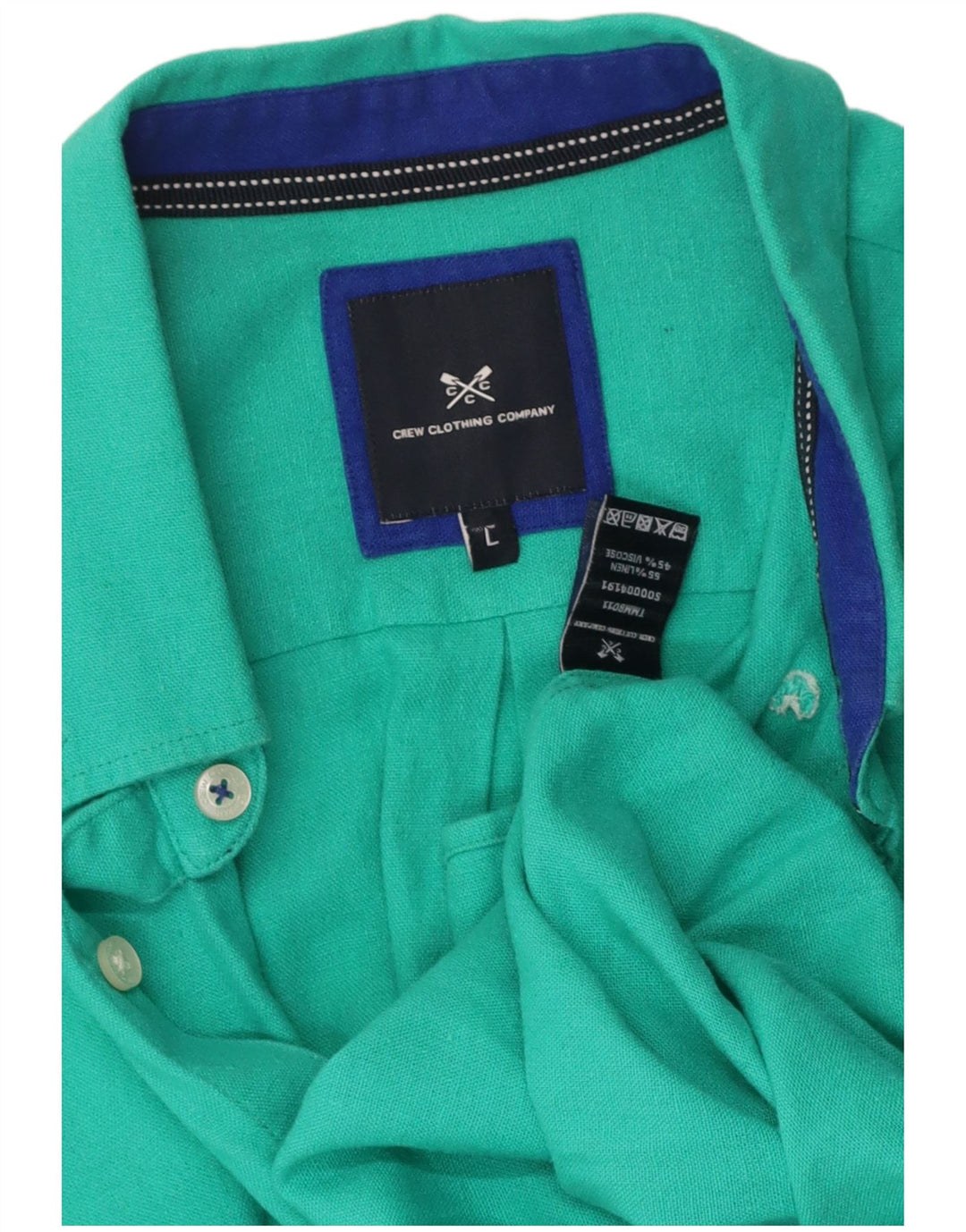 CREW CLOTHING Mens Shirt Large Green Linen