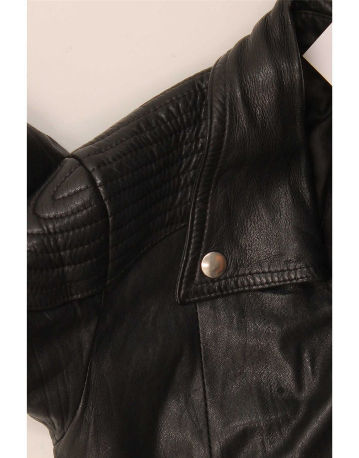 veste de motard en cuir femme vintage UK 4 XS Noir