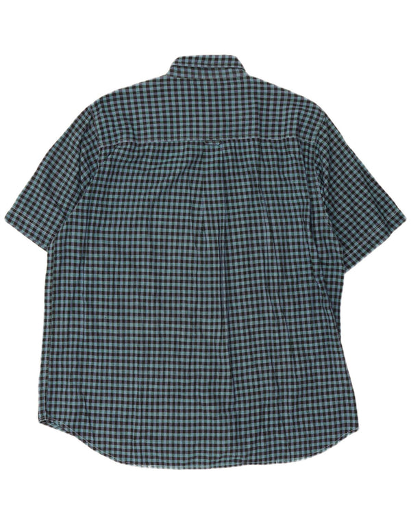 vintage Chemise à manches courtes longues pour hommes Grand coton vichy bleu