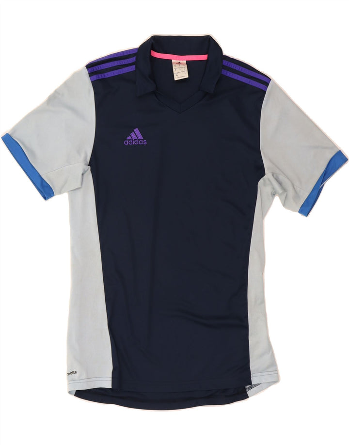 ADIDAS Mens Climalite Polo Shirt Medium Navy Blue Colourblock Polyester Vintage Adidas and Second-Hand Adidas from Messina Hembry 