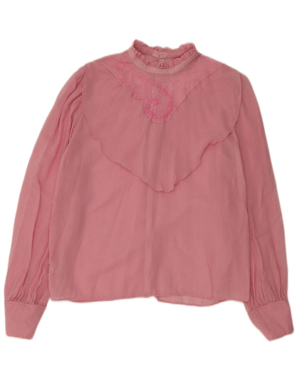 vintage Femme Manches Longues Blouse Top UK 14 Laine Rose Moyenne