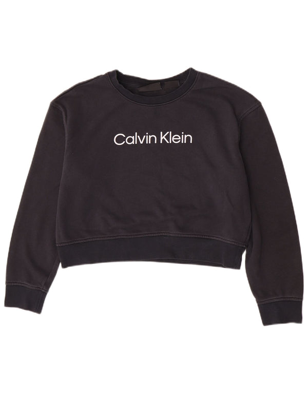 Calvin Klein Sweat-shirt court graphique pour femme UK 14 Bleu marine moyen