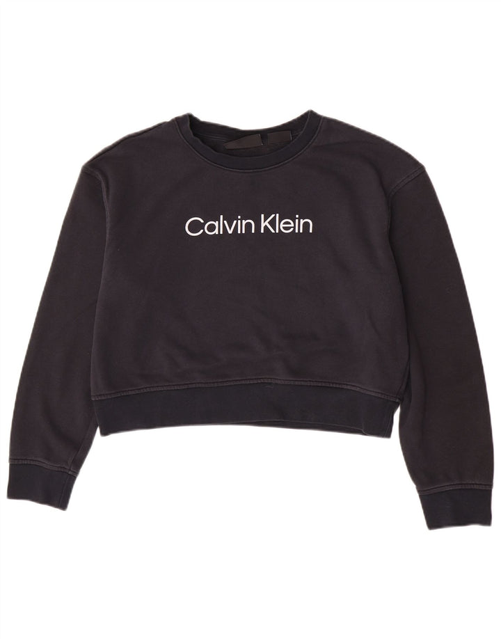 Calvin Klein Sweat-shirt court graphique pour femme UK 14 Bleu marine moyen