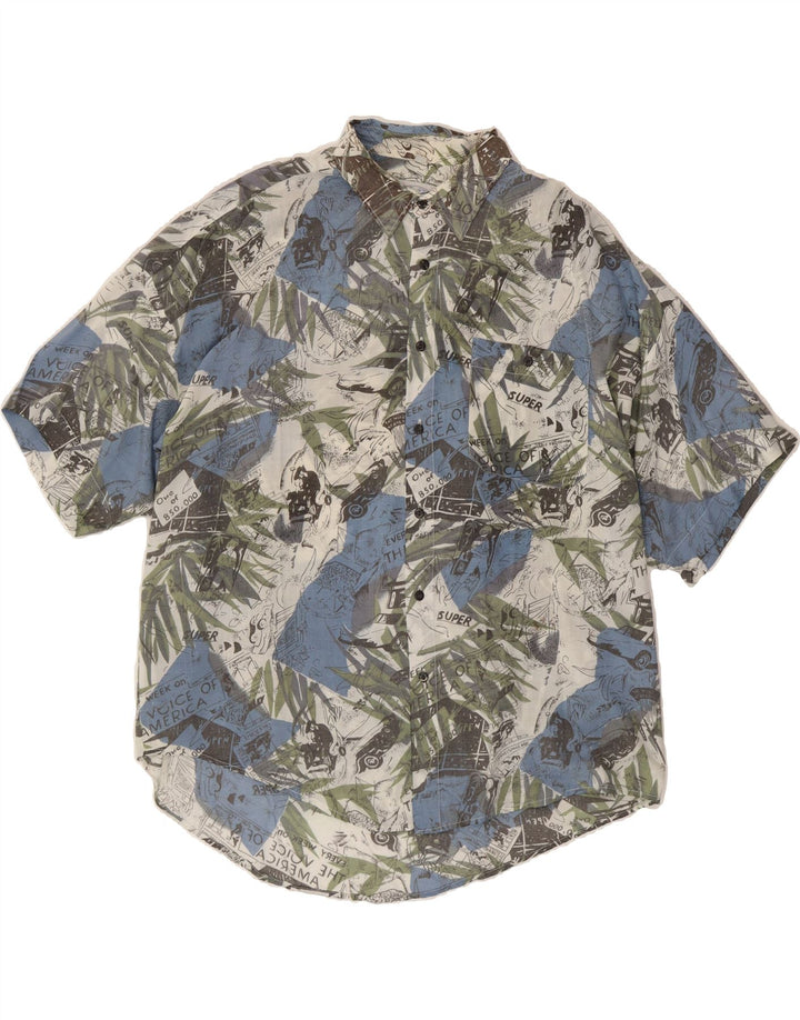 HIGH LANDS Mens Abstract Pattern Short Sleeve Shirt Size 43/44 XL Blue Vintage High Lands and Second-Hand High Lands from Messina Hembry 