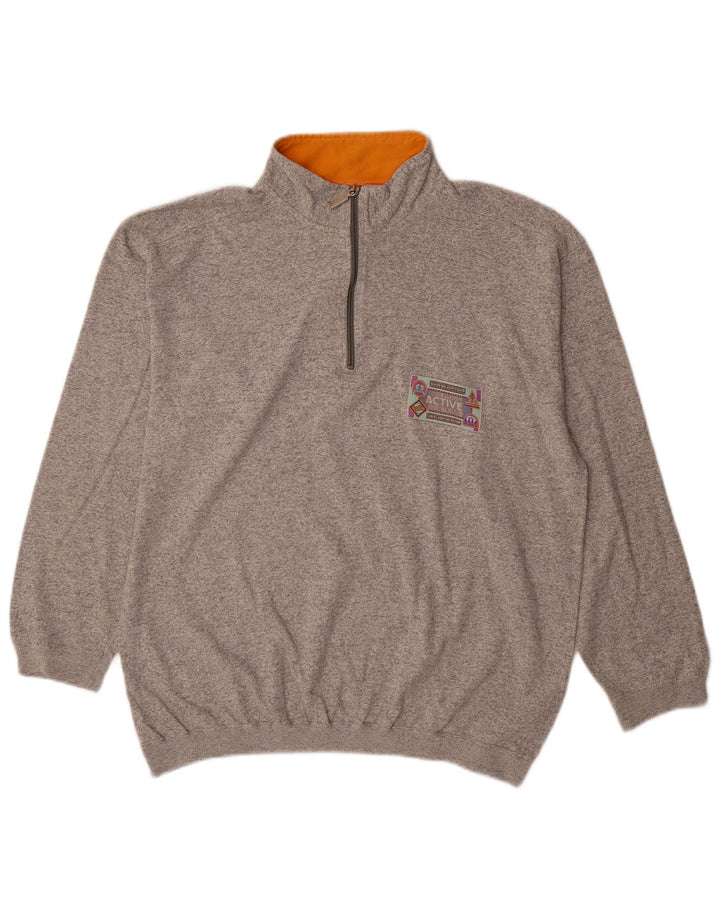 Active Pull Sweat Col Zippé Homme Gris Moyen Coton