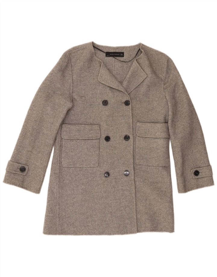 Zara Manteau croisé pour femme UK 14 Laine gris moyen