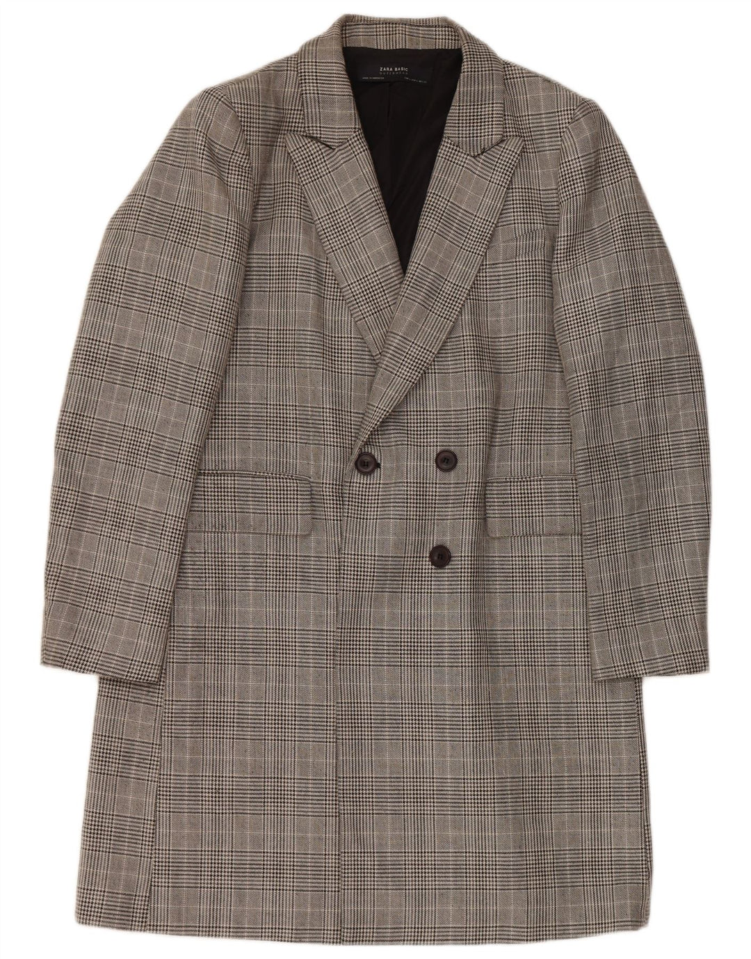 Zara Manteau croisé pour femme UK 16 Grand gris à carreaux en polyester