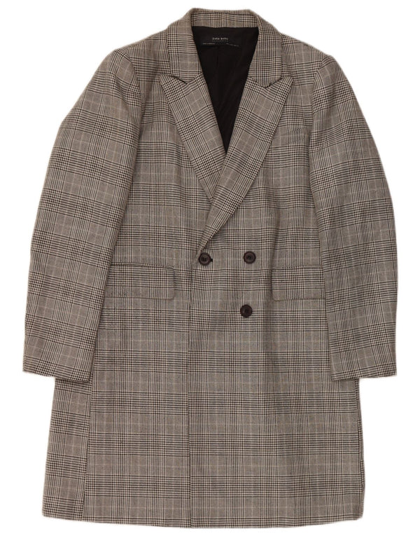 Zara Manteau croisé pour femme UK 16 Grand gris à carreaux en polyester