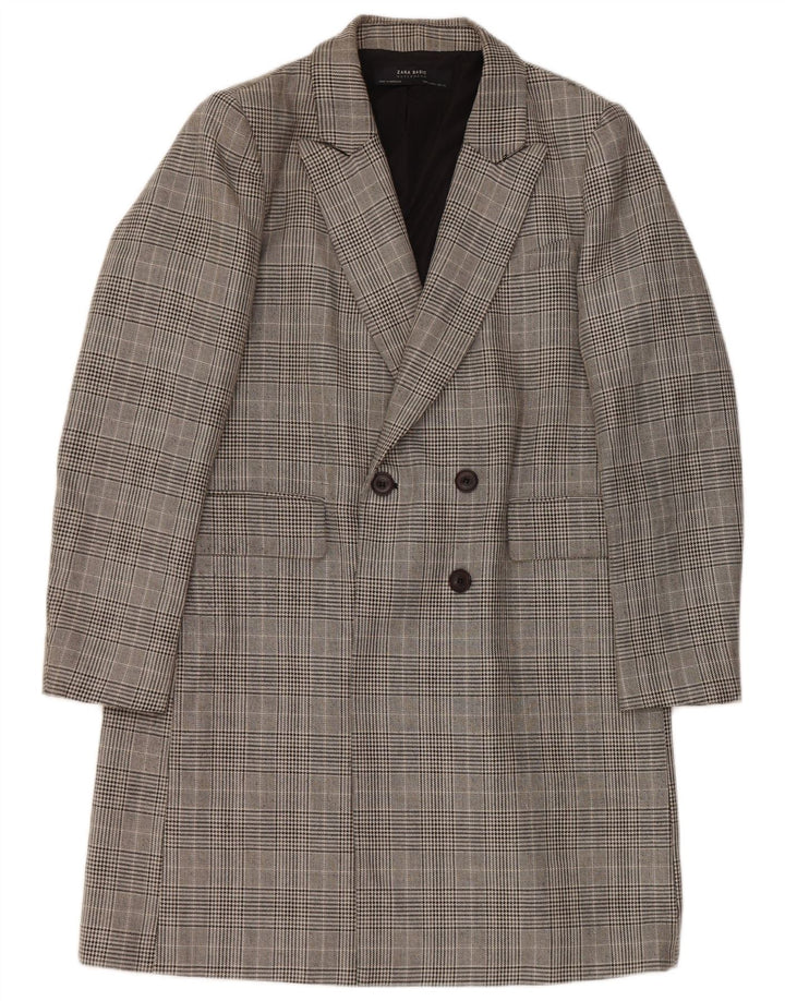 Zara Manteau croisé pour femme UK 16 Grand gris à carreaux en polyester