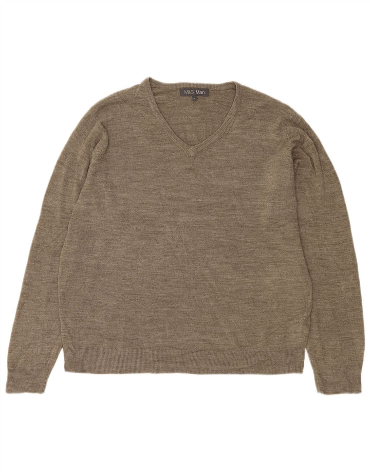 Marks & Spencer Pull col V pour homme en acrylique moucheté grand gris