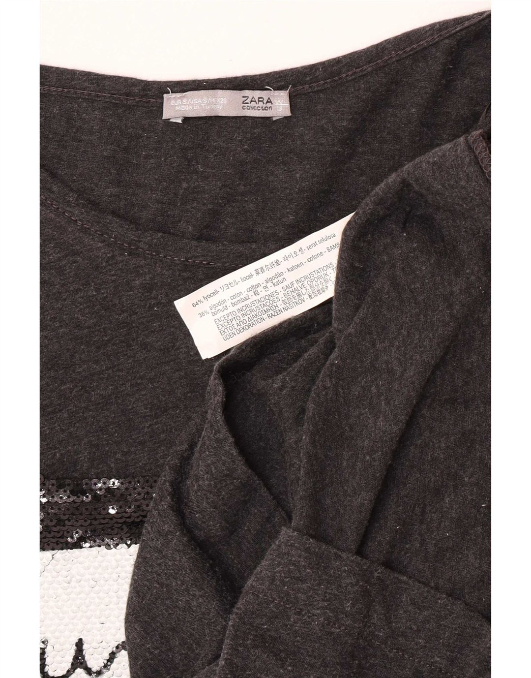 Zara Haut graphique pour femme à manches 3/4 UK 10 Small Gris Lyocell