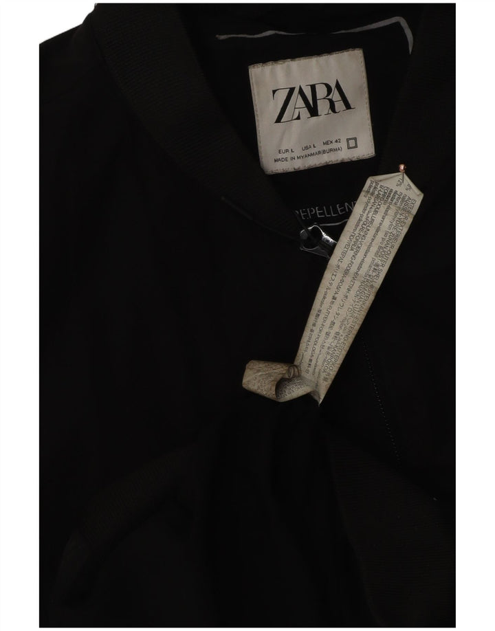 Zara Bomber Jacket Homme UK 40 Large Noir Nylon