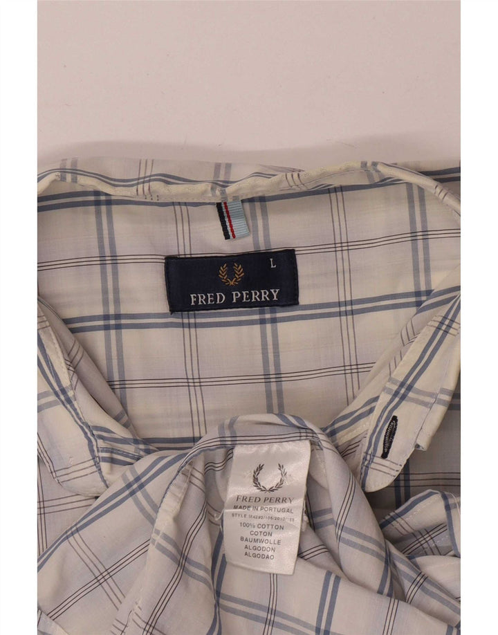 Fred Perry Chemise à manches courtes pour homme en coton à carreaux blancs