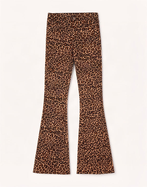 Topshop Womens Flare Casual Trousers W26 L30 Brown Animal Print Viscose