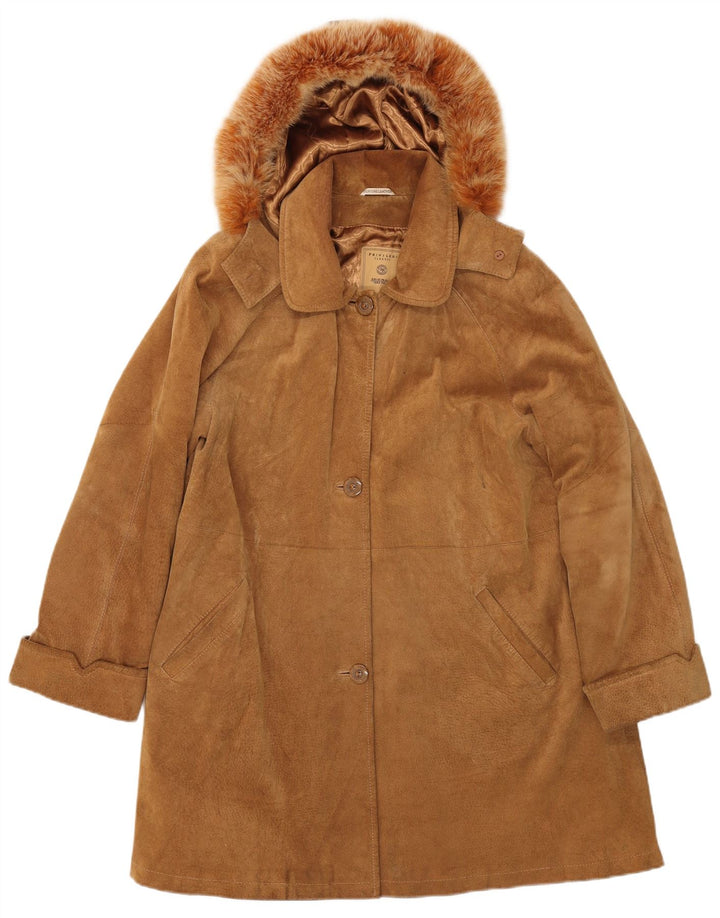 Privilegi Manteau à capuche en daim pour femme IT 46 Grand cuir beige
