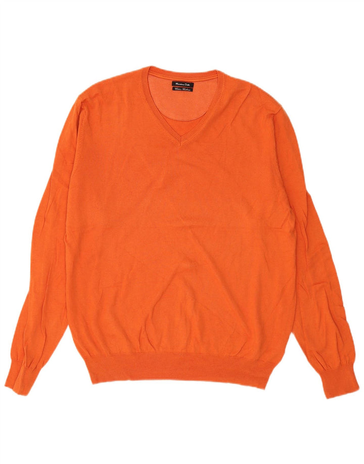 Massimo Dutti Pull col V pour homme en coton orange Taille L