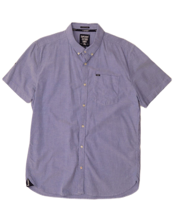 Superdry Chemise à Manches Courtes Oxford Homme XL Bleu Coton