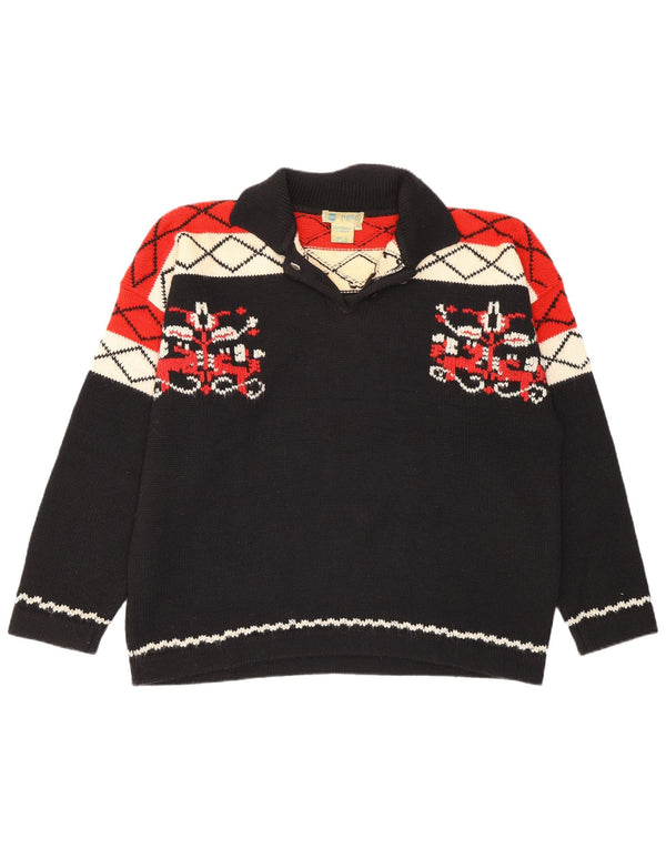 vintage Femme Polo Neck Jumper Pull IT 40 Petit Noir Géométrique