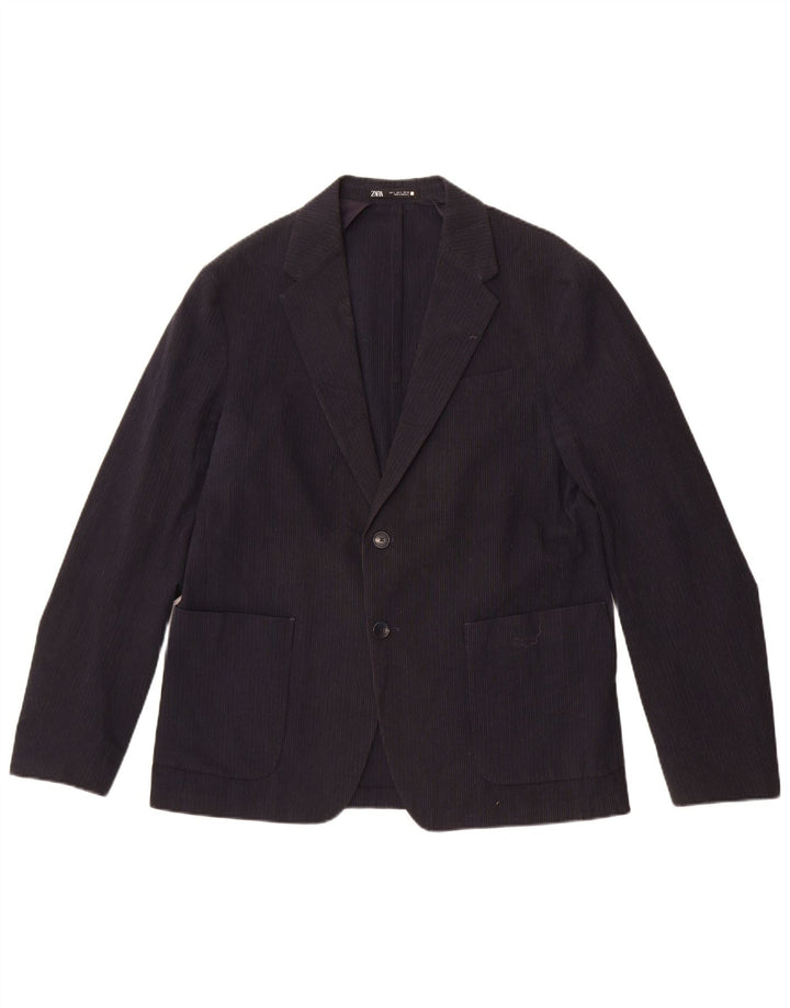 Zara Veste blazer à 2 boutons pour homme UK 40 Large Bleu marine à fines rayures