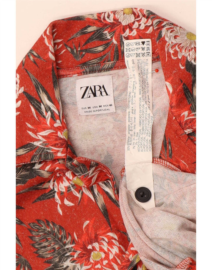 Zara Chemise À Manches Courtes Homme Rouge Moyen Floral Polyester