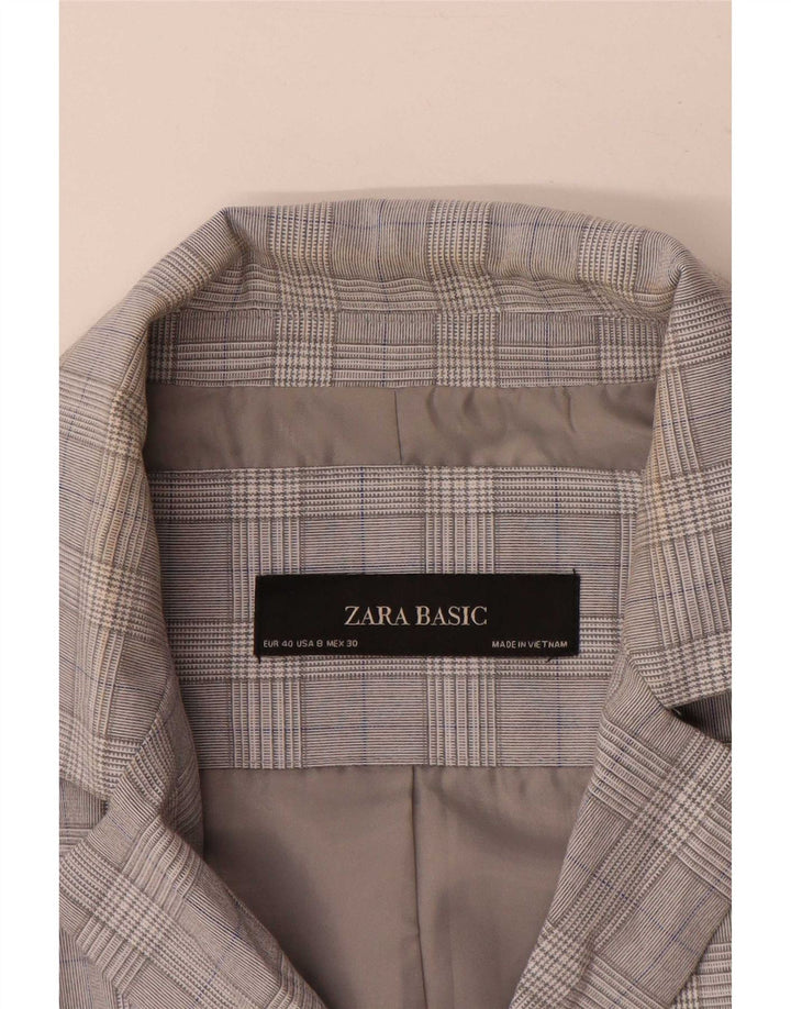 Zara Veste Blazer 1 Bouton Femme EU 40 Pied-de-Poule Gris Moyen