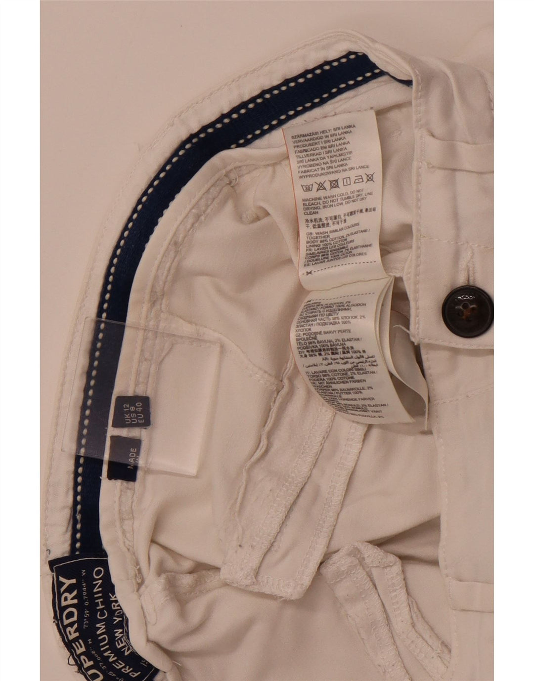 SUPERDRY Pantalon Chino Slim Femme UK 12 Moyen W32 L29 Coton Blanc