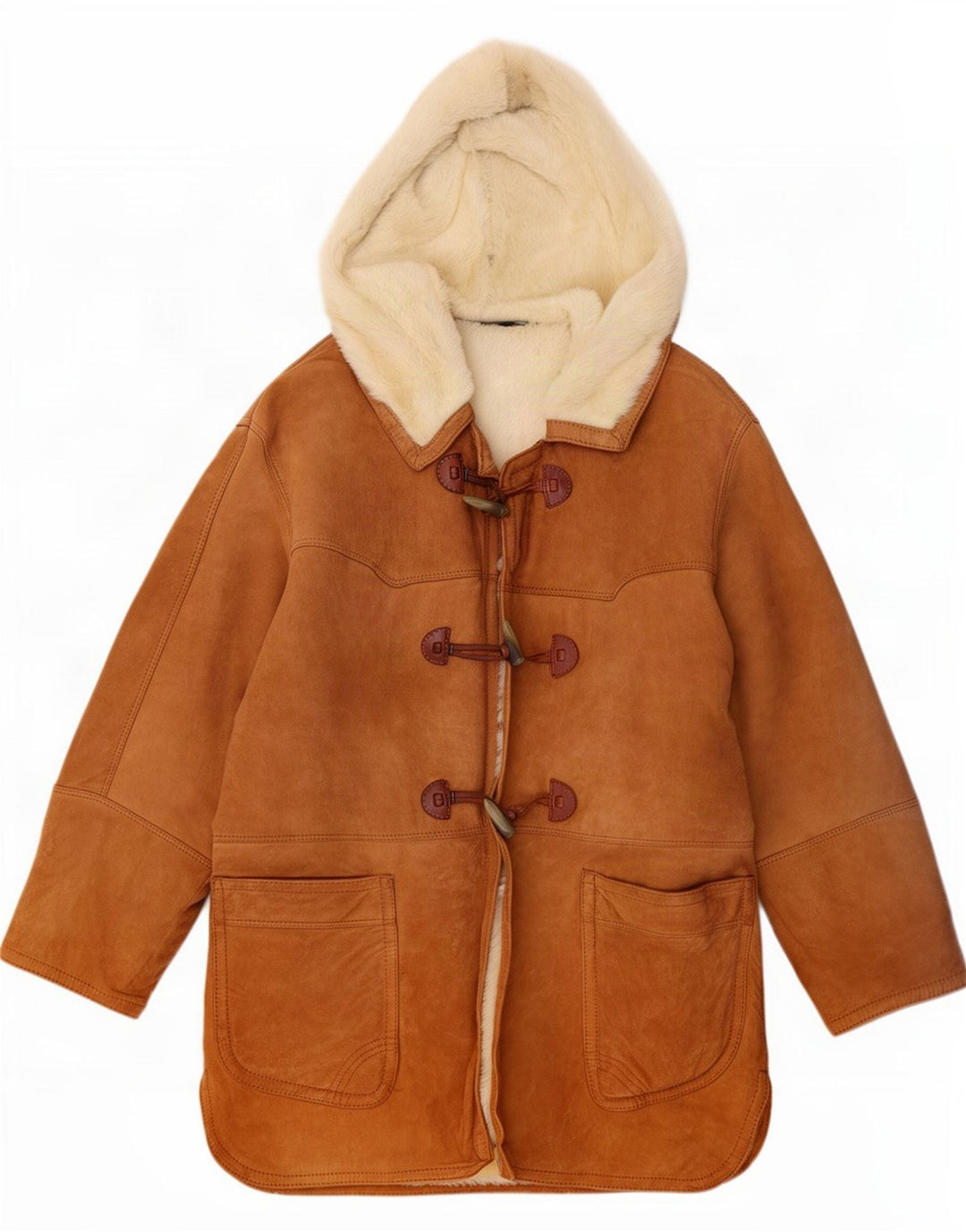 vintage Femmes À Capuchon Duffle Shearling Coat IT 44 Brun Moyen